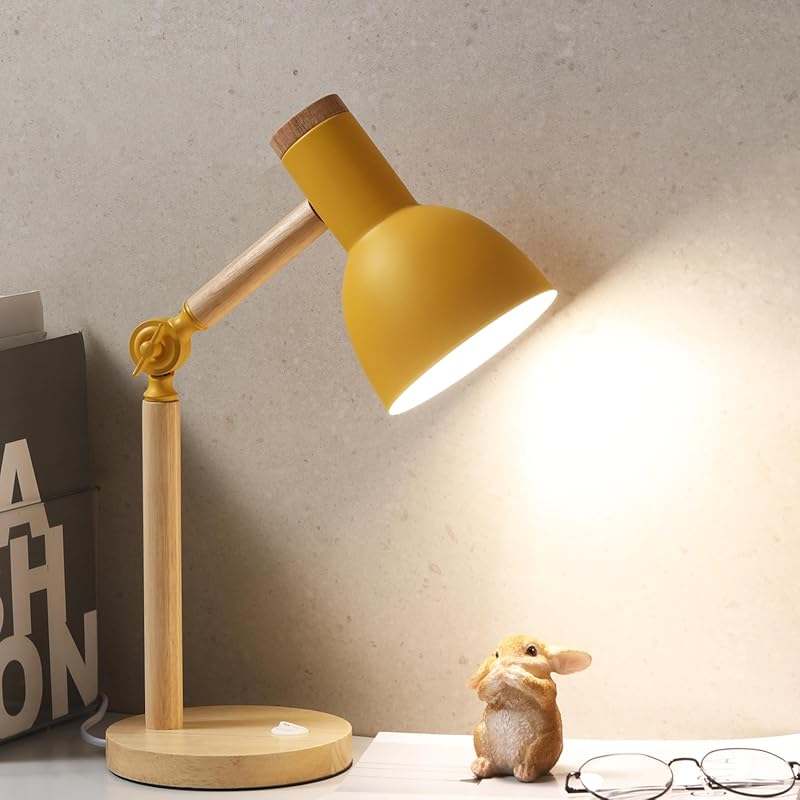 Table Lamp, Wooden Adjustable Tri-Color Desk & Bedside Lamp for Office, Living Room, Bedroom & Kid