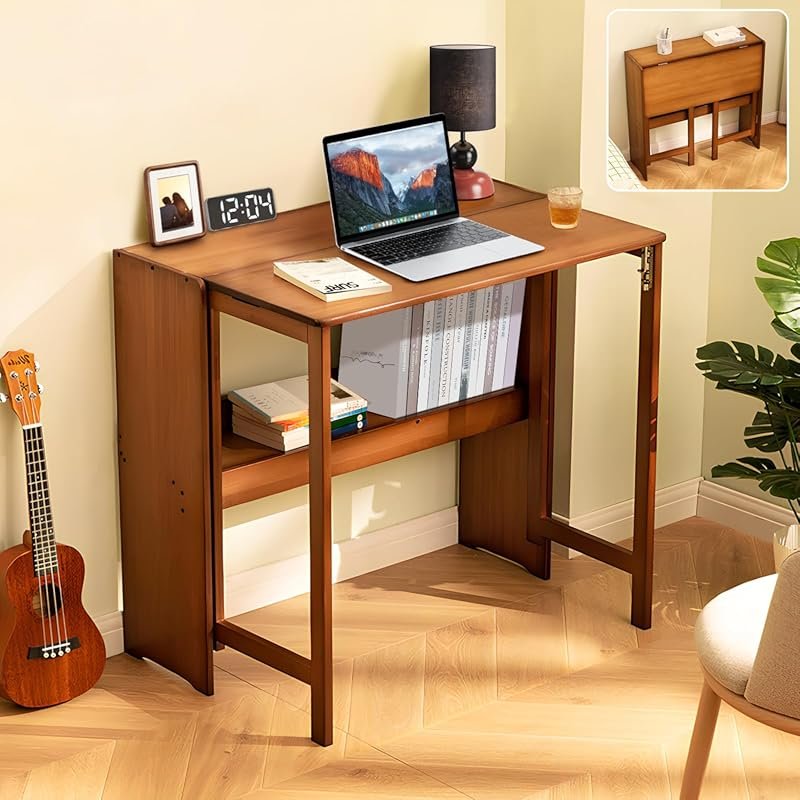 Bamboo Folding Desk,Space-Saving Computer Desk for Small Spaces,Foldab