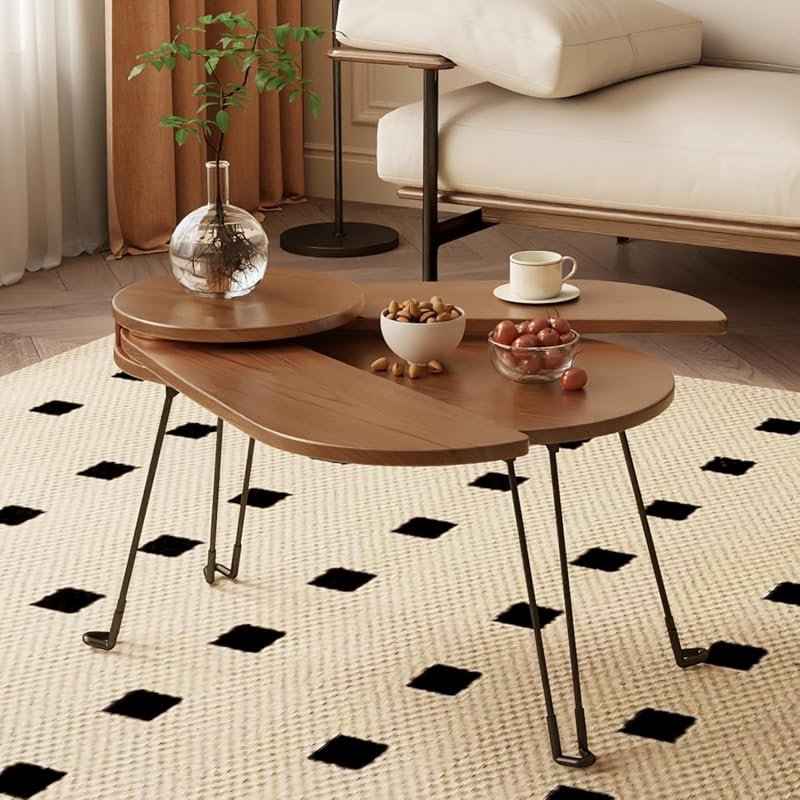 Solid Wood Folding Coffee Table, Beetle Design, Portable for Indoor an