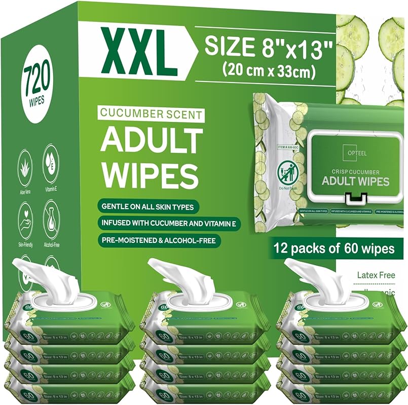 Extra Large Scented Adult Wipes, Skin-Friendly Incontinence Wet Wipes