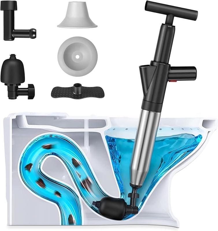 High Pressure Air Drain Blaster Toilet Plunger with Visual Barometer f