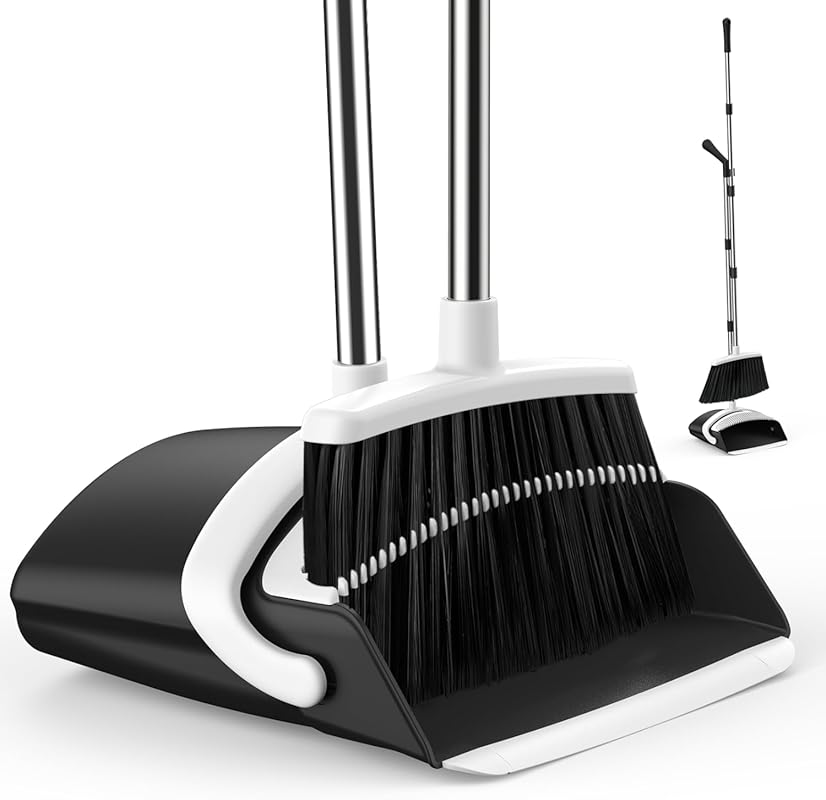 No-Dust Broom and Dustpan Set with Long Adjustable Handle for Home, Ki