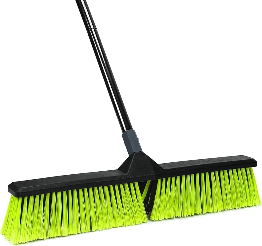 24-Inch Outdoor Push Broom with Stiff Bristles, 63-Inch Handle for Gar