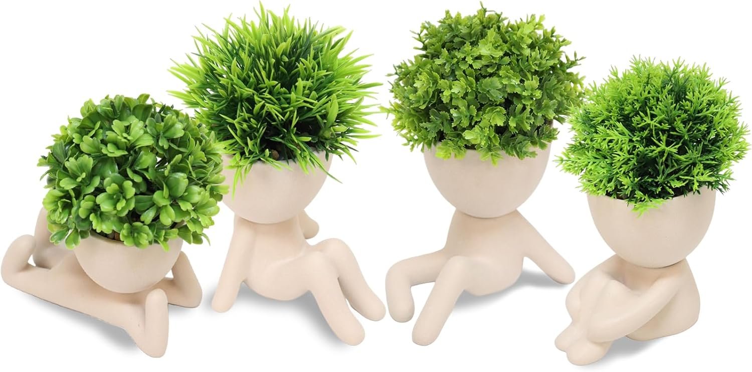 MAKHOT 4pcs Fake Succulents for Office Decorations, Artificial Succule