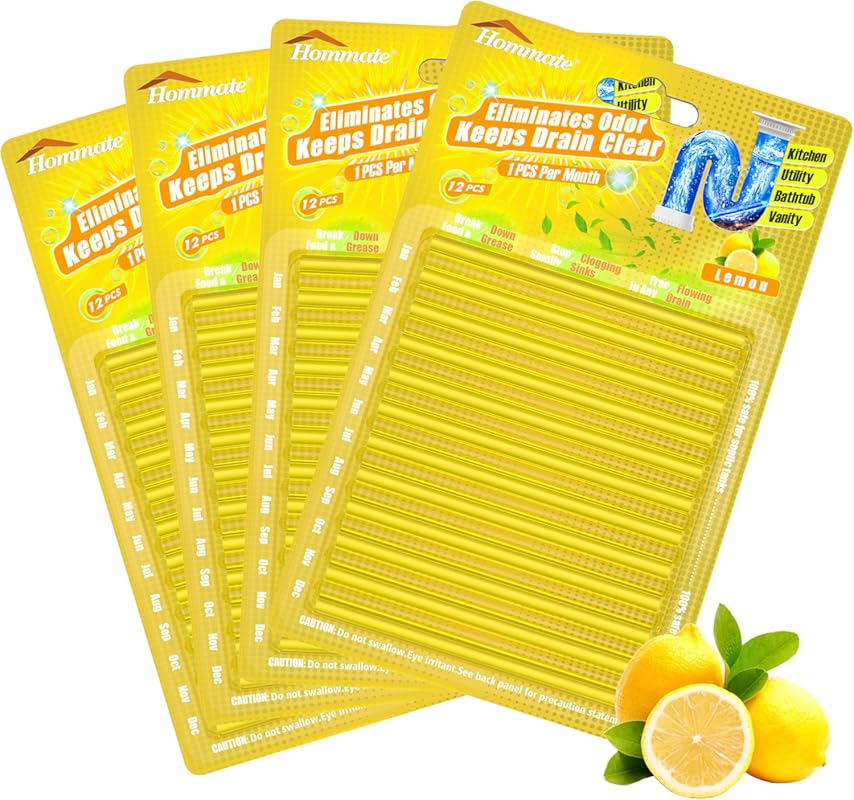 Bio-Flow Drain Cleaner Sticks: Lemon Scent Odor Remover for Sink Pipe
