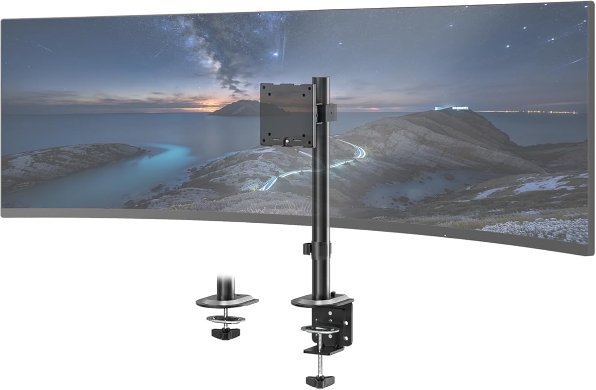 Heavy-duty single monitor arm for up to 49 inch ultrawide screens, swi