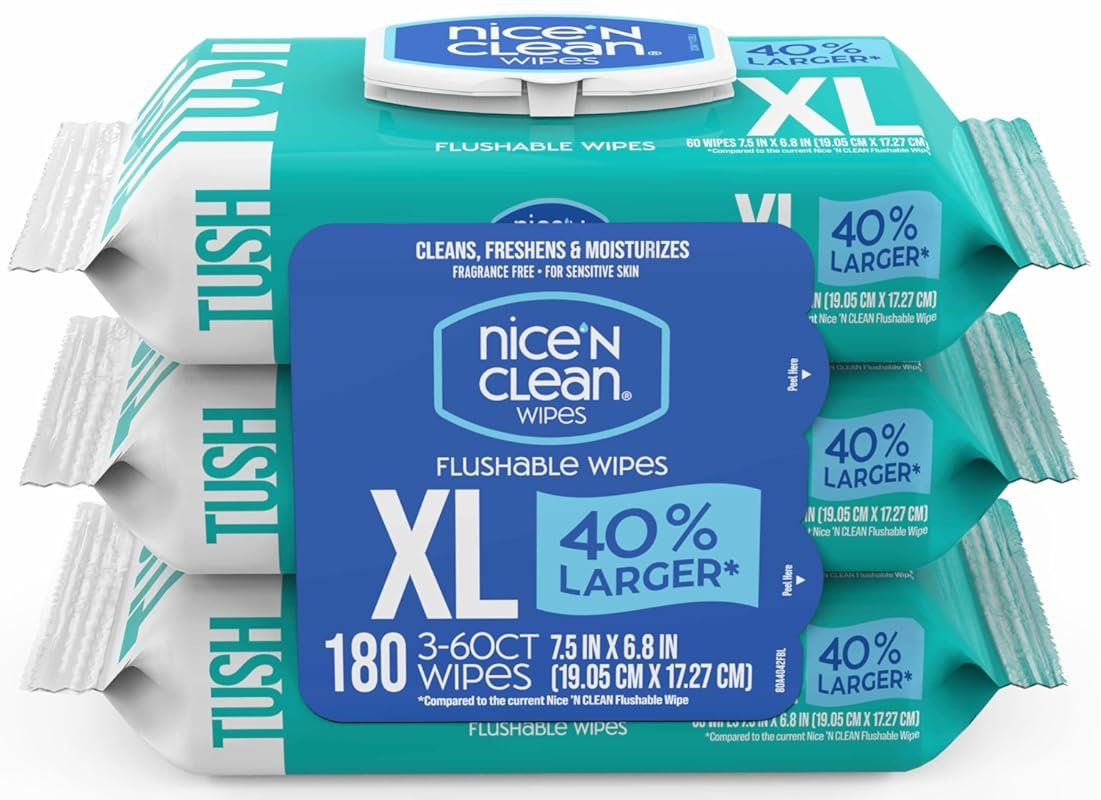 Nice ‘N CLEAN Extra Large Flushable Wipes, Best Unscented Hypoallergen