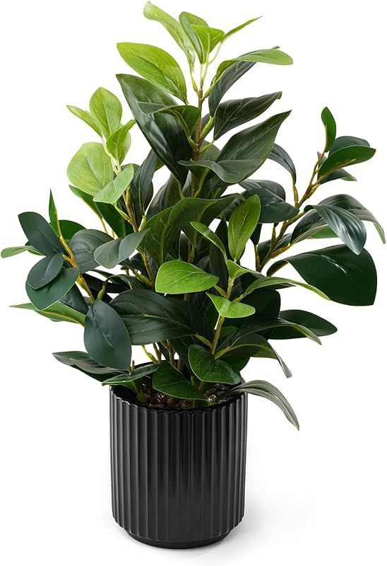 16-Inch Realistic Artificial Plant with Black Ceramic Pot for Home and