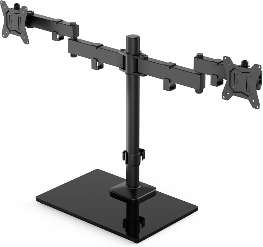HUANUO freestanding dual monitor stand for 32-inch screens, tempered g
