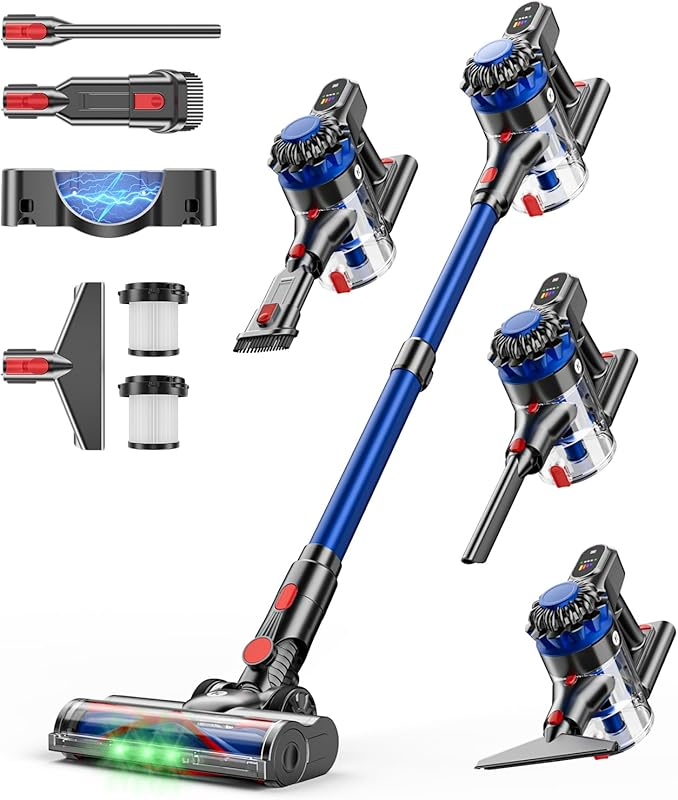 Cordless Stick Vacuum with 60-Minute Runtime for Hard Floors, Carpets,