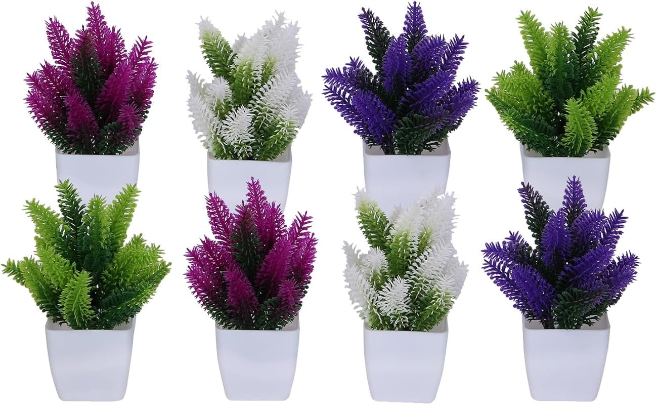 VENTO 8 Pack Mini Artificial Plants for Office, Bathroom, and Desk Dec