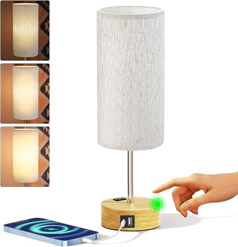 Small Touch Control Bedside Lamp with USB Charging Ports and Dimmable 