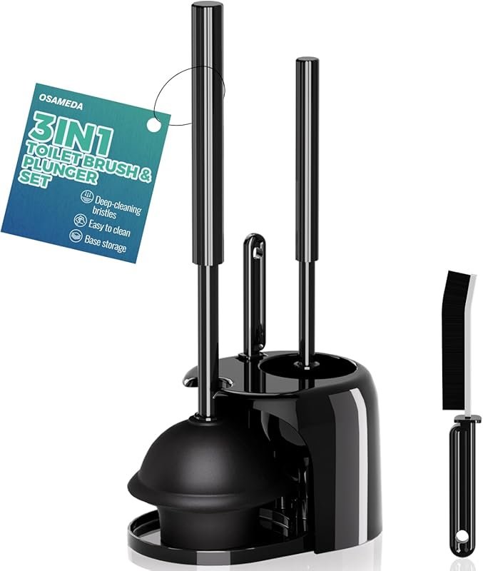 Black Toilet Brush and Plunger Set
