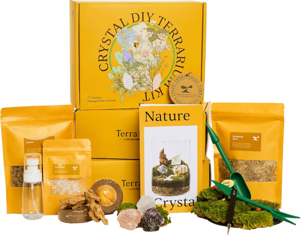 DIY Crystal Terrarium Kit with Moss, Crystals, and Gardening Tools for