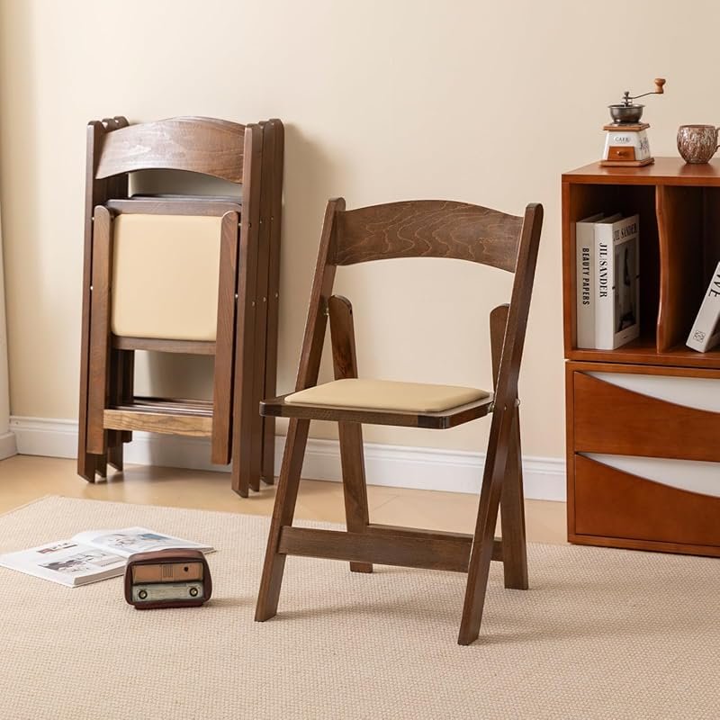 Wooden Folding Chair with Soft Cushion, Set of 4, Comfortable and Durable