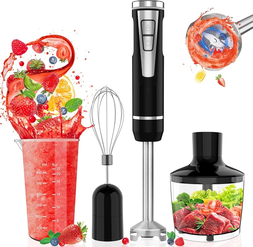 Cordless 4-in-1 Immersion Blender with Chopper, Beaker, Whisk, and 8 U