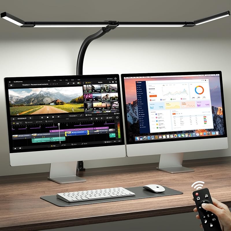 ONEMIX LED Desk Lamp with Clamp, Remote Control, and Adjustable 4-Segm