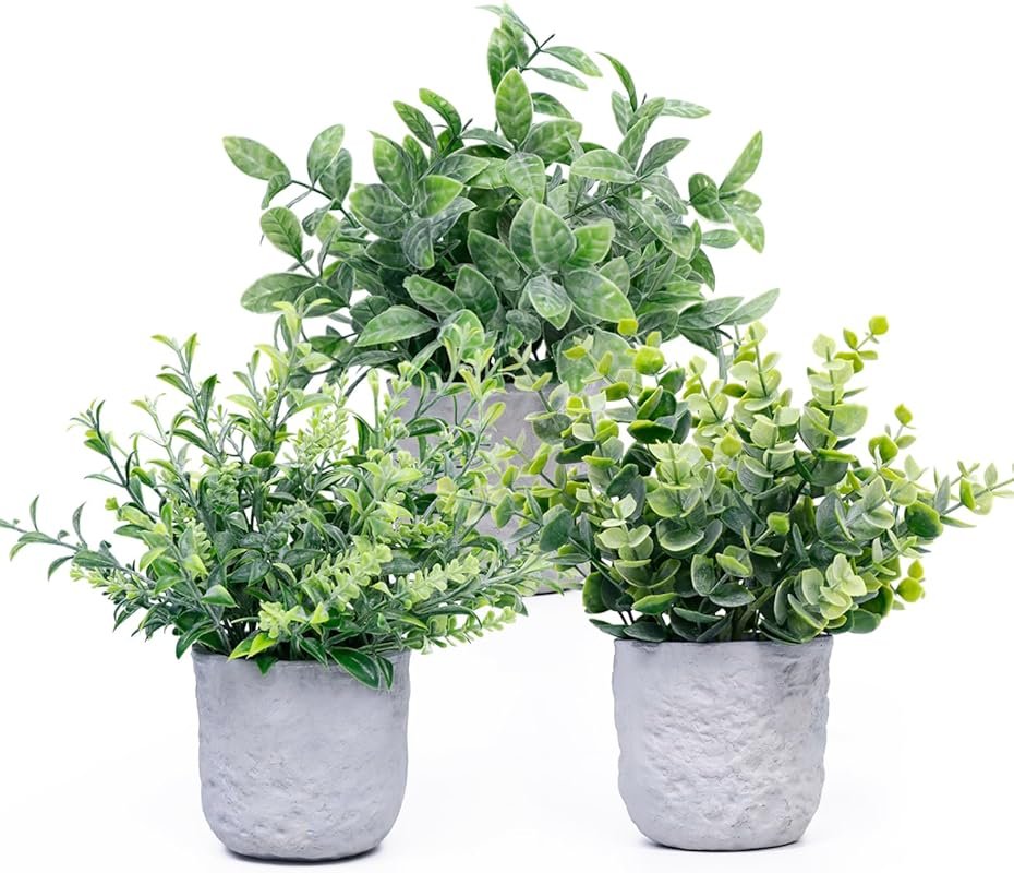 Mini Potted Fake Plants - 3-Pack Realistic Greenery for Home and Offic