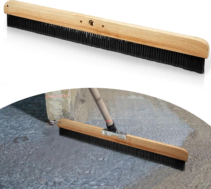 36" Concrete Finishing Broom, Wood-Backed Push Broom Head for Concrete