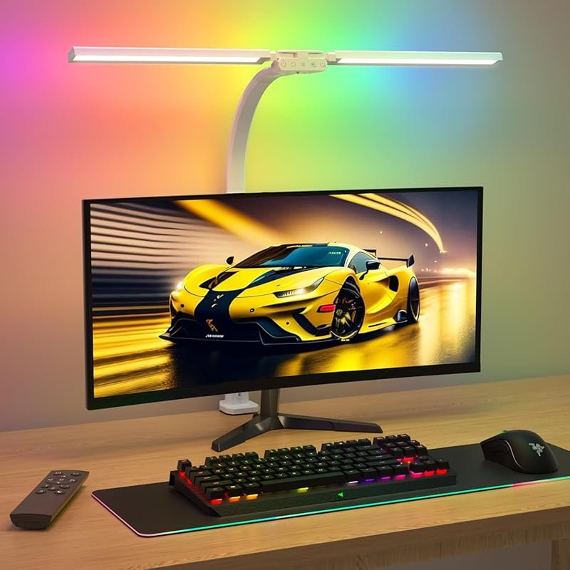 LED Desk Lamp with RGB, Rotatable Design, Eye-Caring Features, and Dua