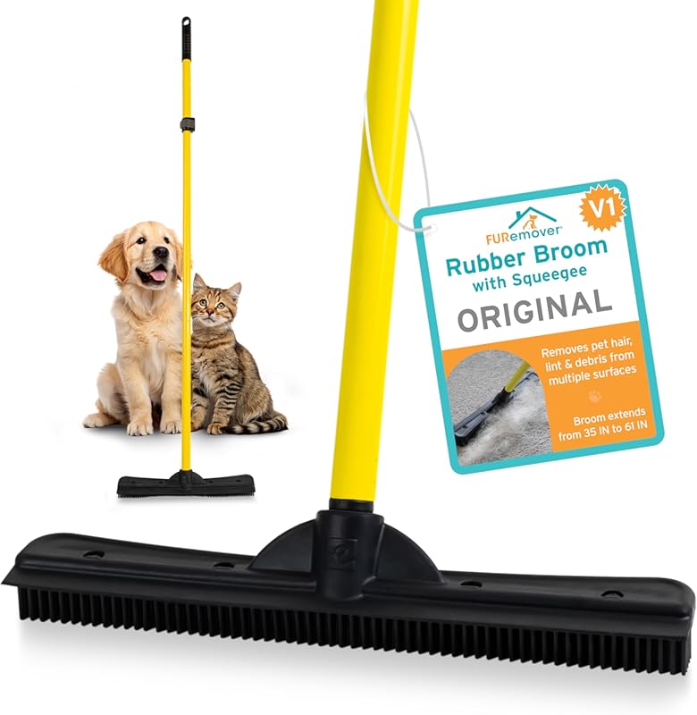 FURemover Original Plus Pet Hair Rubber Broom with Squeegee and Telesc