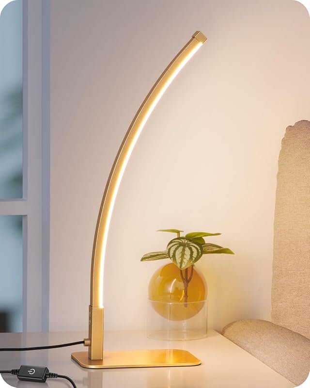 EDISHINE Curved LED Table Lamp, Modern Bedside Lamp with 3 Color Temperature & Stepless Dimming