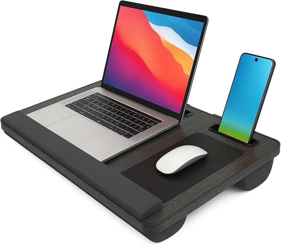 Home Office Lap Desk with Built-in Mouse Pad, Wrist Rest, and Phone Ho