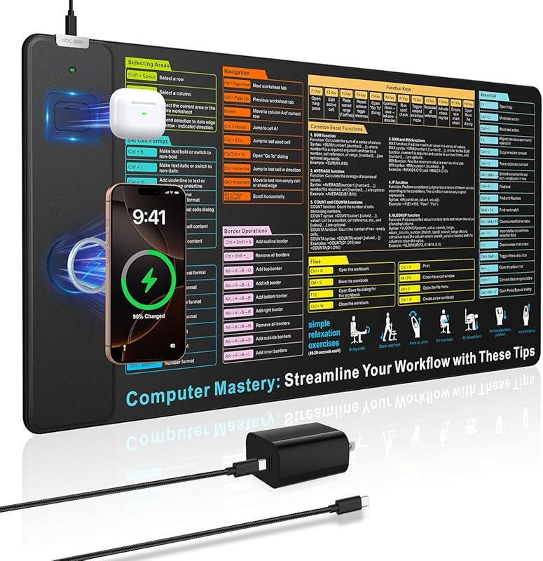 Excel Formula Desk Mat with Charging Pad