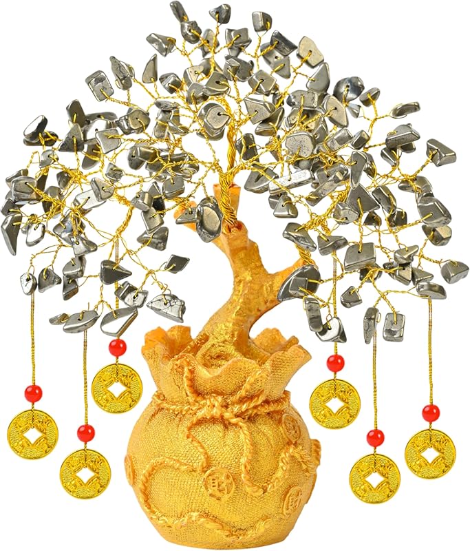 Pyrite Crystal Tree with Coin Pot for Home and Office Good Luck Decor