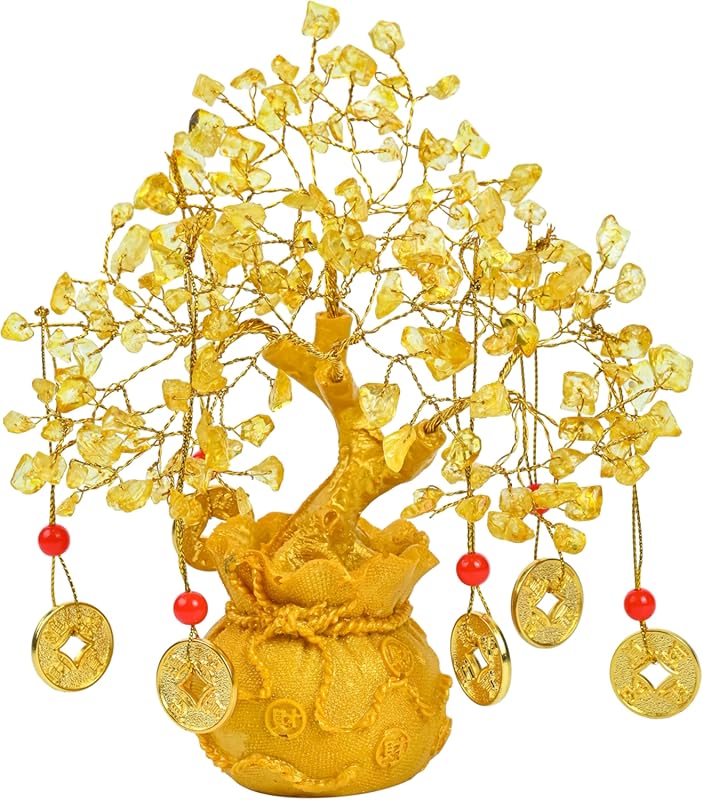 Citrine Crystal Tree with Coin Pot Base for Home and Office Good Luck 