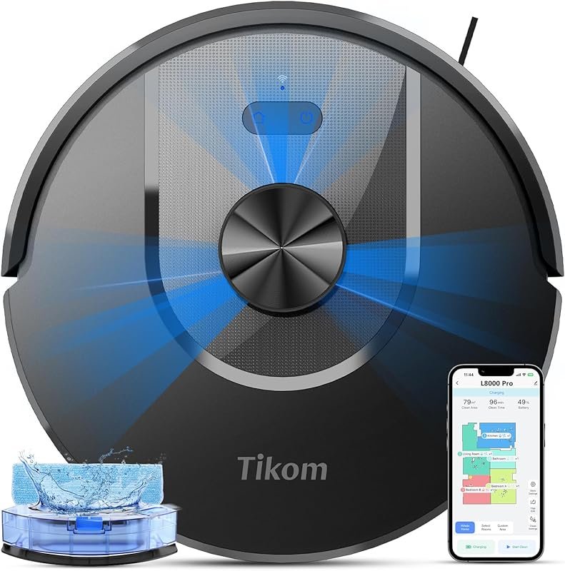 Tikom L8000 Pro Robot Vacuum and Mop Combo with 6000Pa Suction and Sma