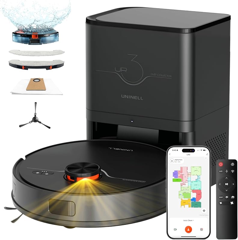 Uninell UR3 Robot Vacuum and Mop Combo with 5000Pa Suction and Self-Em
