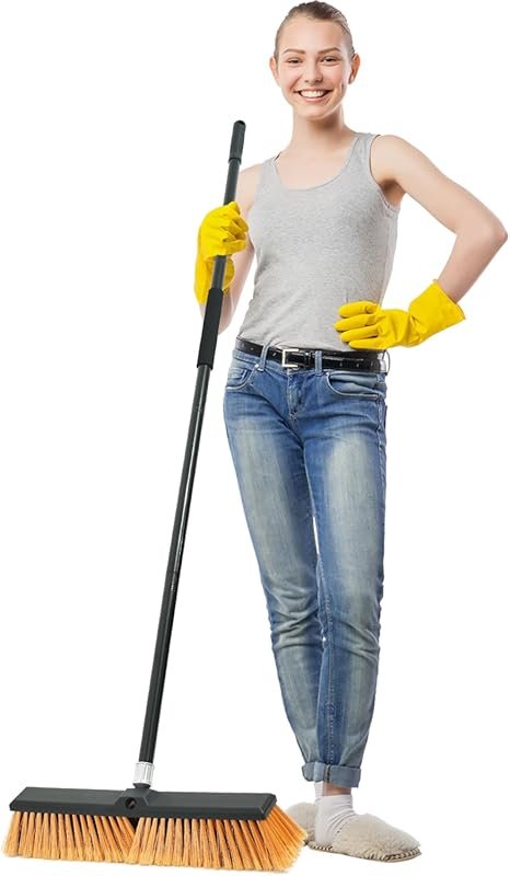 PBHEPJ 18-Inch Outdoor Push Broom, Heavy-Duty Shop Broom with 60-Inch 
