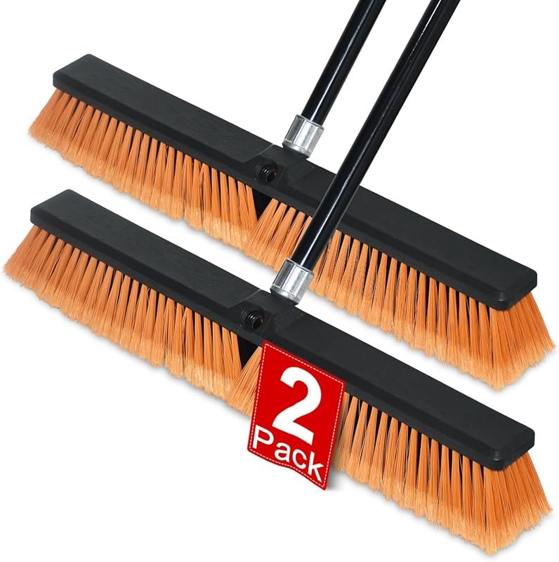 PBHEPJ 24-Inch Outdoor Push Broom, Heavy-Duty Shop Broom with 60-Inch 