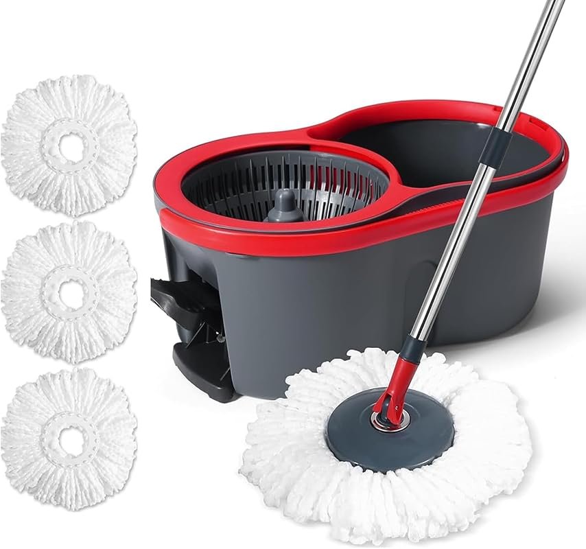 360 spin mop and bucket set with wringer, adjustable handle and four m