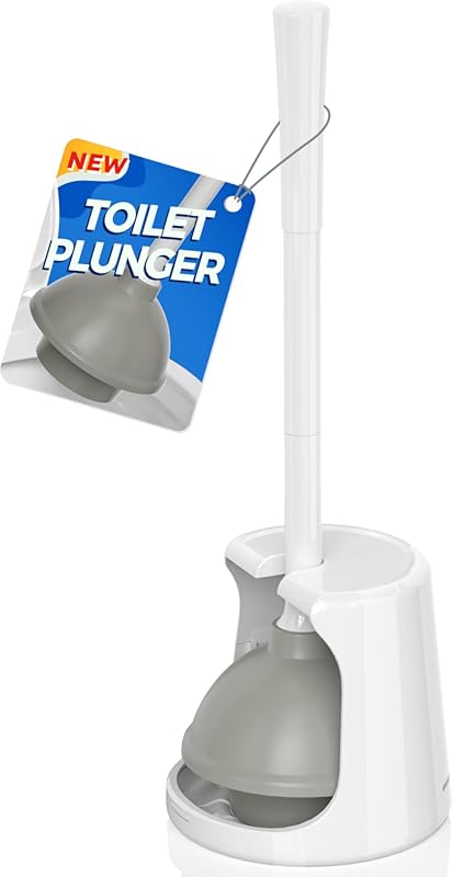 Heavy Duty Toilet Plunger and Holder Combo Set Designed for Efficient 