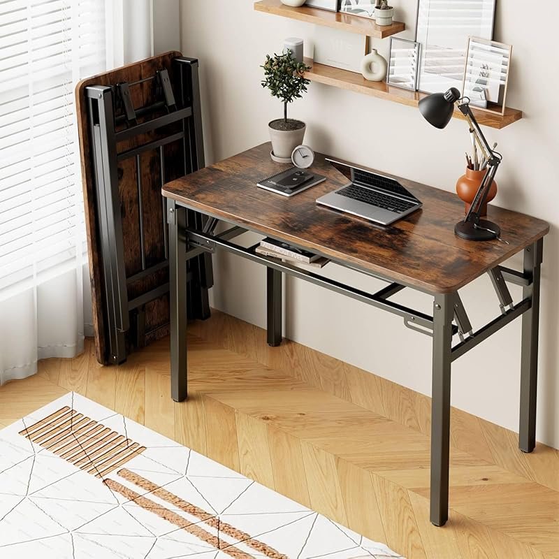 BYMECOST 31.5 Inch Folding Desk – No Assembly Computer Desk with Stora