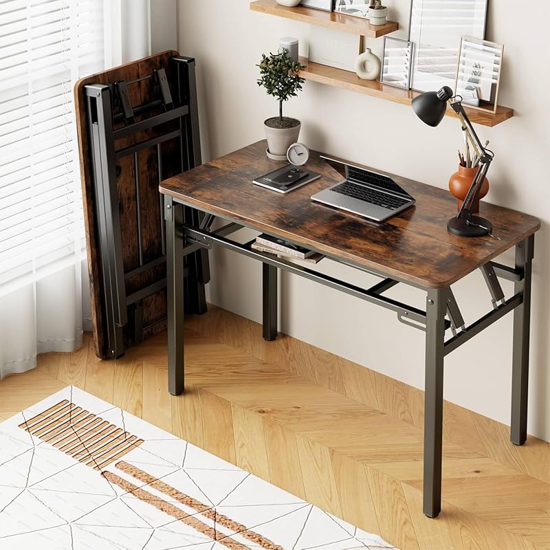 BYMECOST 31.5 inches Folding Desk Small Desk, No Assembly Computer Desk with Storage Shelf