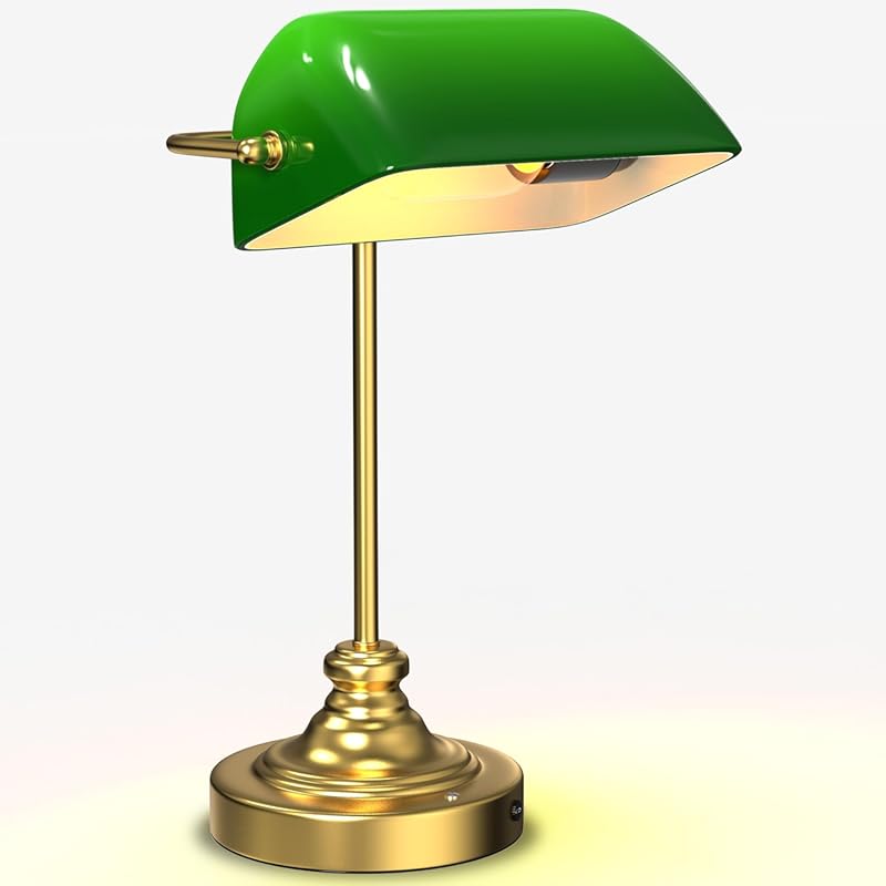 Green Bankers Cordless Desk Lamp with Dimming and Vintage Style for Ho