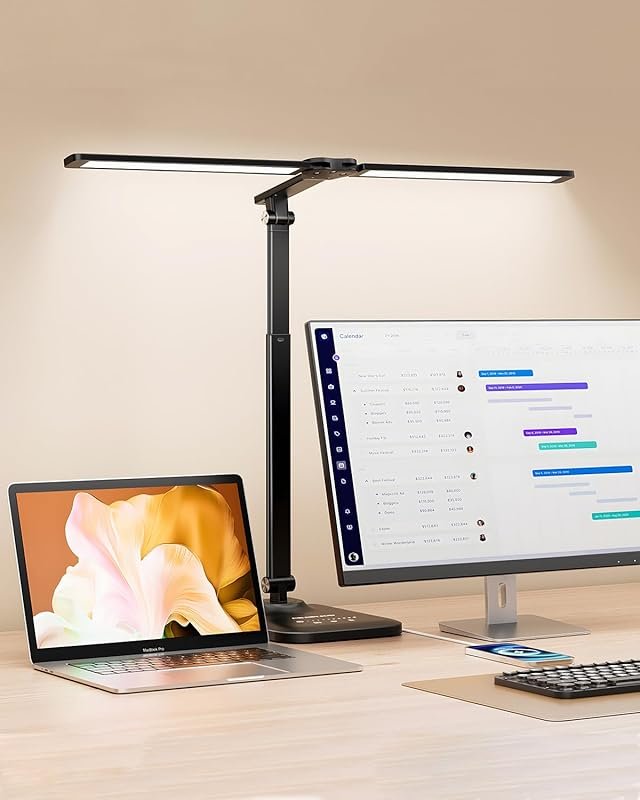 Height Adjustable LED Desk Lamp with USB Adapter and Stepless Dimming 