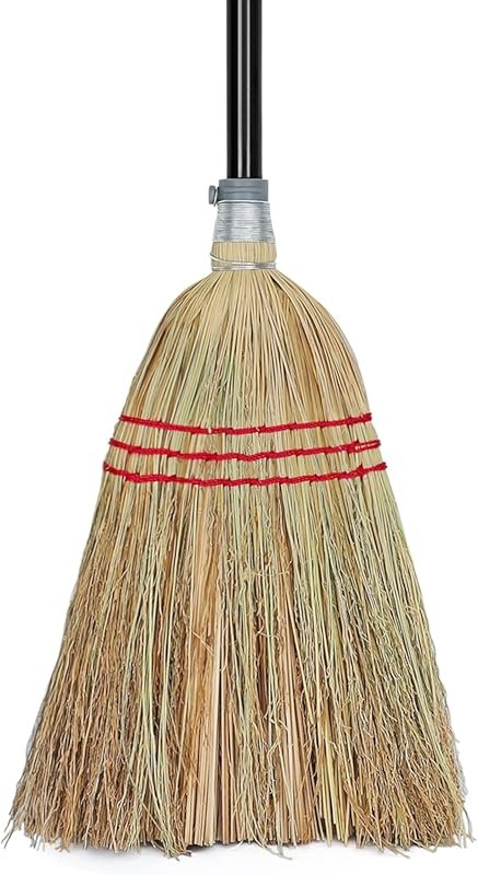 Outdoor Corn Broom with Natural Fibers, Long-Handle Broom for Yard, Ga