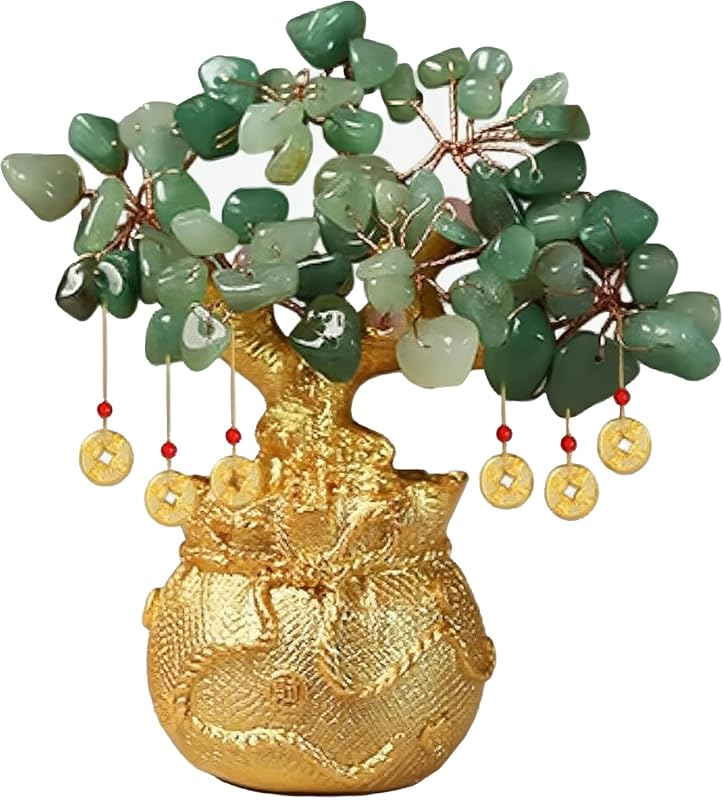 Green Aventurine Money Tree – Feng Shui Wealth Prosperity Golden Bag B