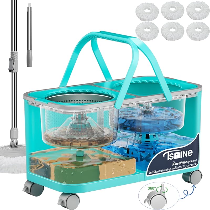 Gen 2 Smart Spin Mop and Bucket Featuring Clean and Dirty Water Separa