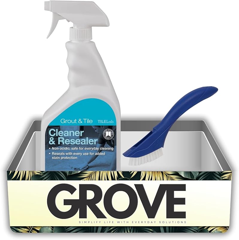 GROVE TileLab Cleaner and Re-Sealer Bundle with Brush for Concrete, Pa