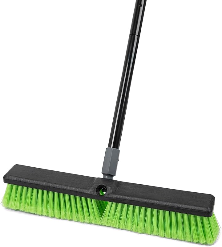 18-Inch Indoor Shop and Garage Push Broom with Soft Bristles and 59-In
