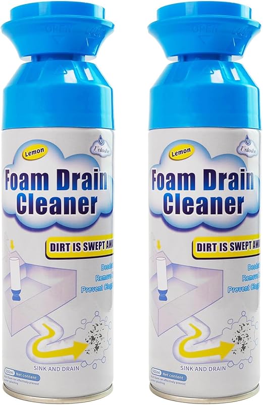 Foaming drain cleaner and deodorizer removes clogs and cleans sinks, t