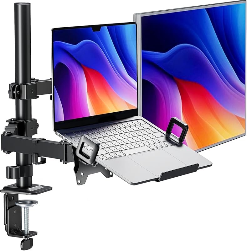 monTEK monitor mount with laptop tray fits 32 inch monitors and 17 inc
