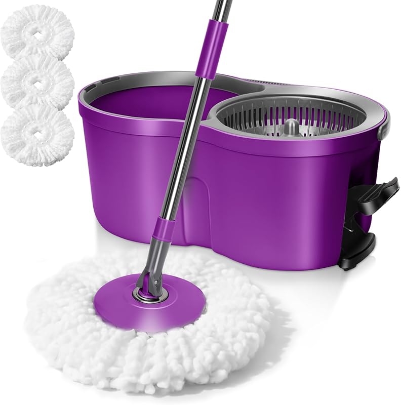 Masthome spin mop with 360 spinning wringer, three reusable microfiber