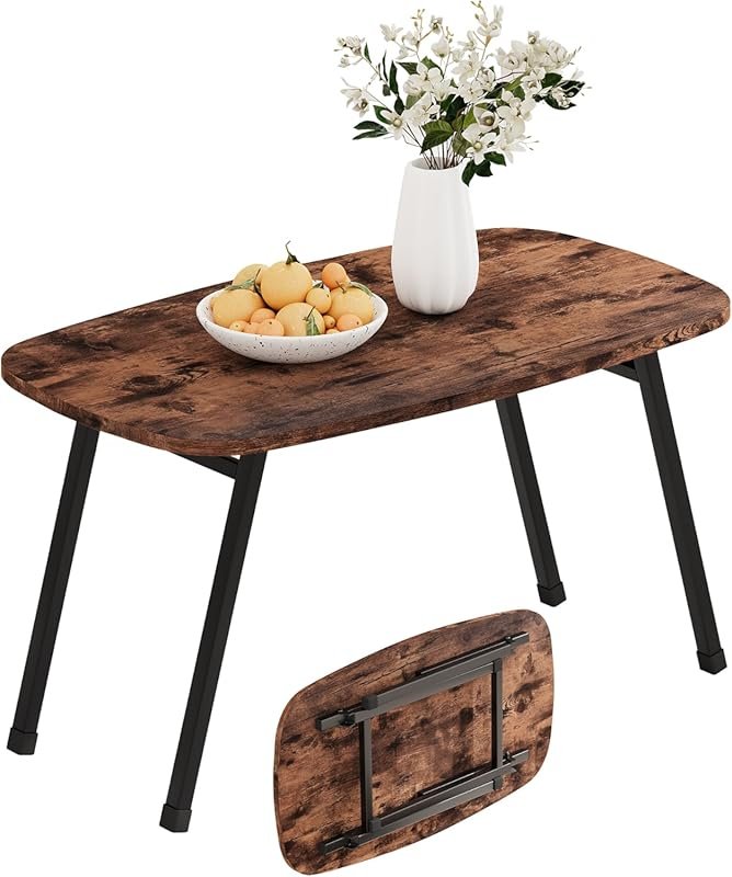 Rustic Folding Coffee Table, Portable for Small Spaces, Mid Century De