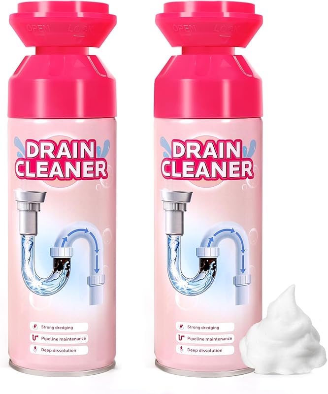 Foaming Drain Cleaner Clog Remover for Kitchen Sink Grease and Bathroom Drains 2-Pack